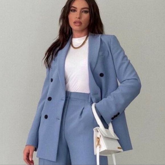 ZARA Wide Leg Pants Sky Blue - Picture 5 of 10